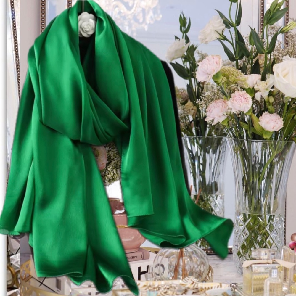 Luxury Emerald Green 100% SILK SATIN Large Shawl Scarf Wrap Wedding Cover Up